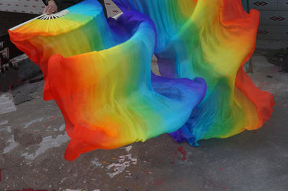 Rainbow Long Silk Bamboo Folding Fan