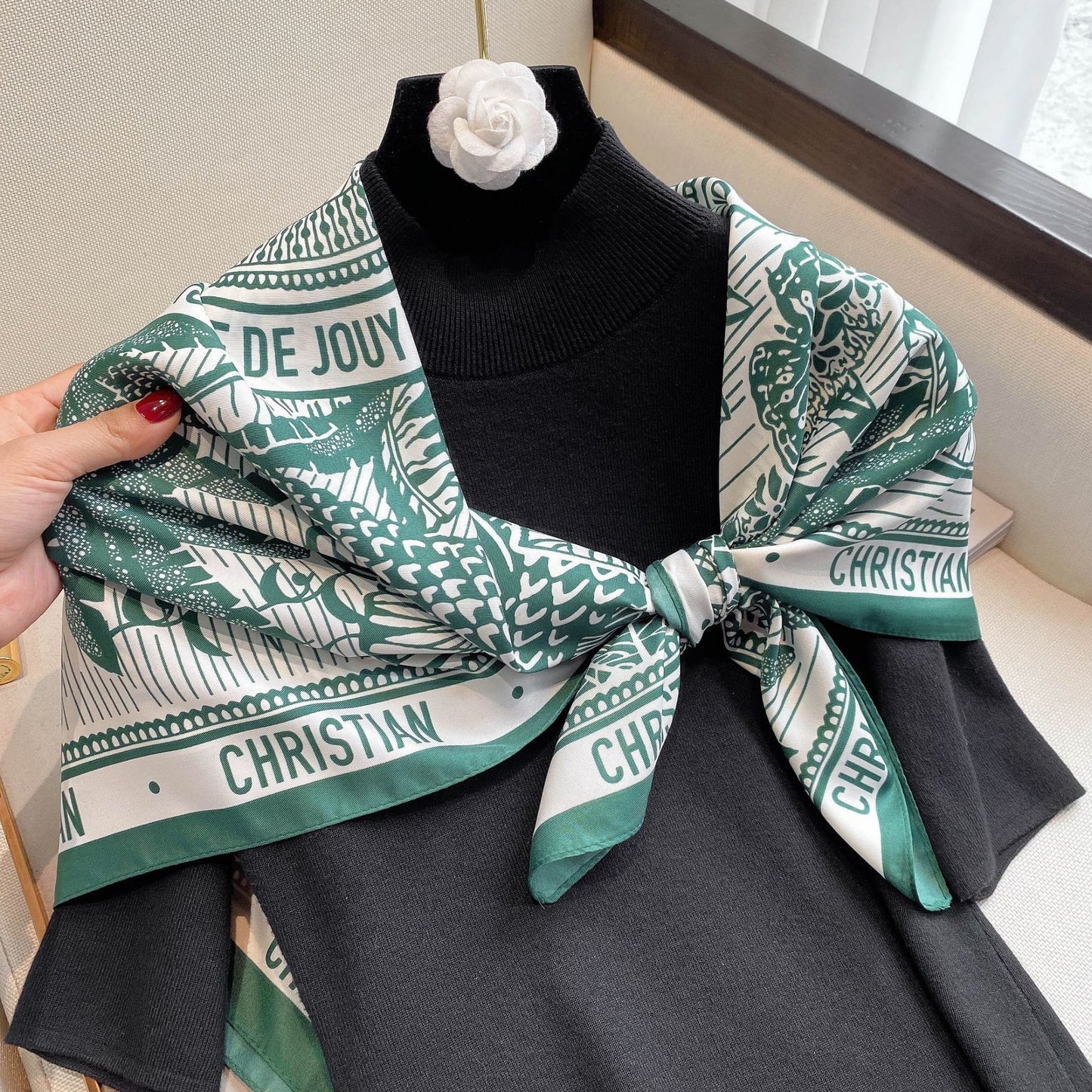 Decorative Lengthened Women's Geometric Pattern Plain Printed Silk Scarf