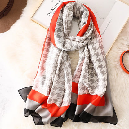 Simulated Silk Neck Protector Warm Houndstooth Fashion Scarf