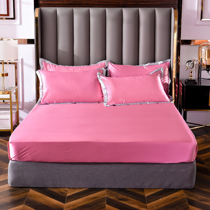 Popular Washed Silk Fitted Sheet Solid Color Home Textile Fitted Sheet