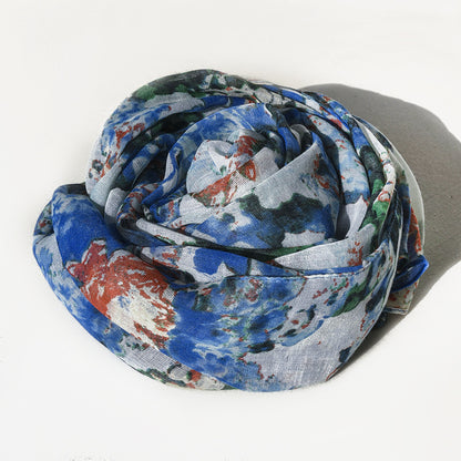 Classic Floral Silk Scarf Imitated Silk Scarves Fashion Casual Shawl Outdoor