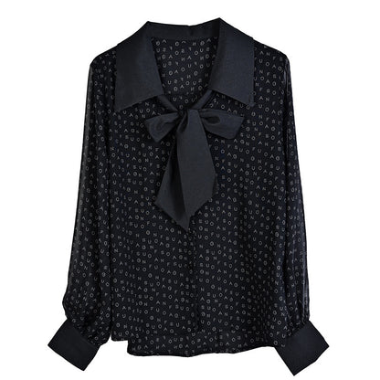 : Lettrisse Chiffon Bow Blouse