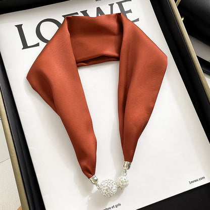 Solid Color Magnetic Button Silk Scarf Necklace Pendant Decoration