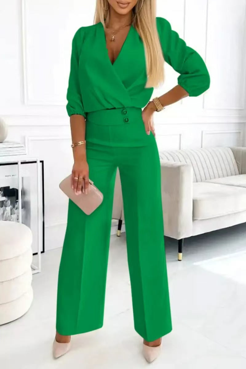 Vérosa Chic V-Neck Suit Set