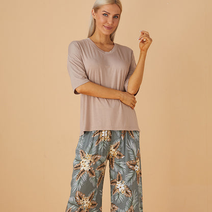 Cropped Homewear Pajamas Suit Women's Cotton Silk