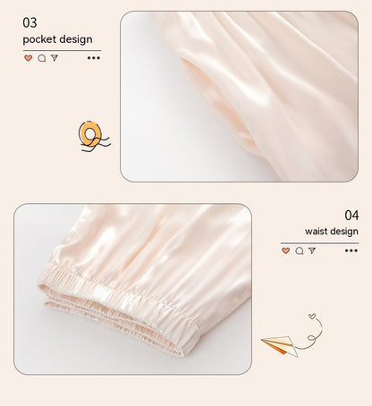 Women's Long-sleeved Ice Silk Thin Homewear Pajamas