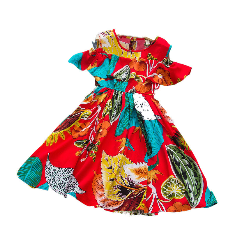 Small And Medium Girls' Rayon Silk Print Dress