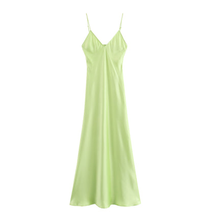 Women's Fashion Casual Silk Satin Sling Dress