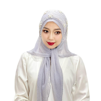 Malay Ladies Tassel Solid Color Headscarf Gold Silk Beaded