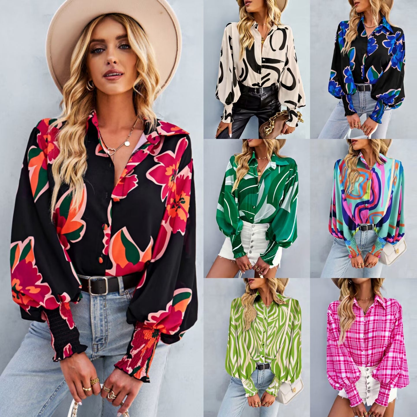 Lunaria Print Lantern Blouse