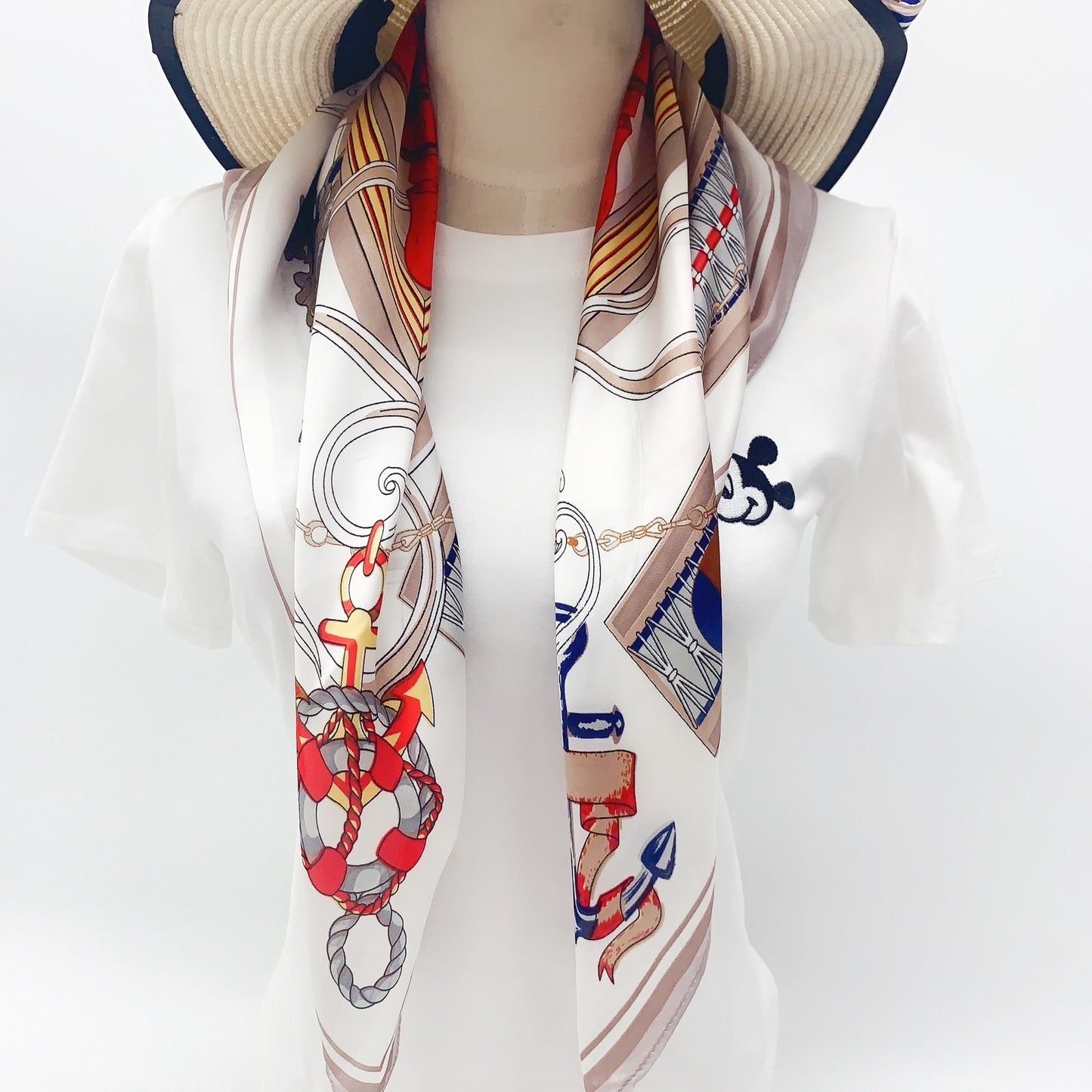 Sun shading printed silk scarf