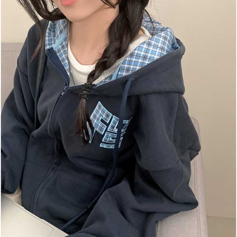 RetroStitch Plaid Zip Sweater