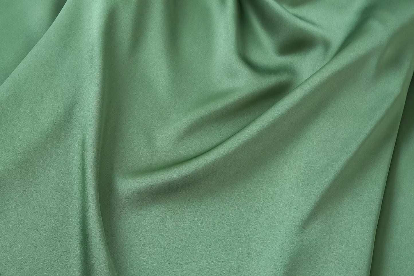 Women's Green Draped Neck Silk Satin Long Sleeve Shirt