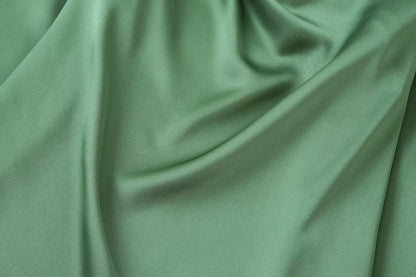 Women's Green Draped Neck Silk Satin Long Sleeve Shirt