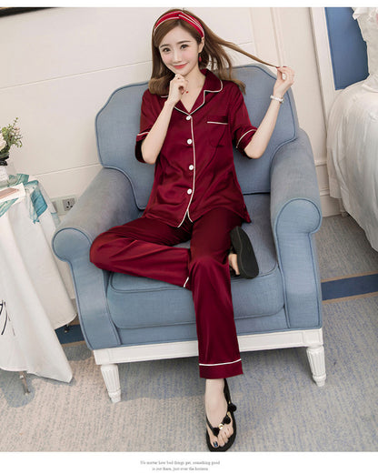 Silk-like Summer Short-sleeved Trousers Cardigan Girl Silk