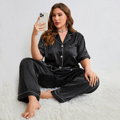 Summer Artificial Silk Plus Size Fashion Casual Shirt Pajamas Suit
