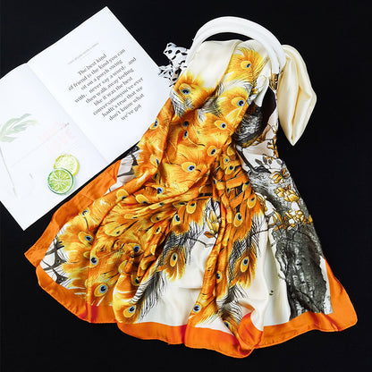 Outdoor All-match Printed Silk Scarf Women's Thin Silk Sunscreen And Breathable