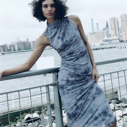 European And American Style Silk Net Printed Dress