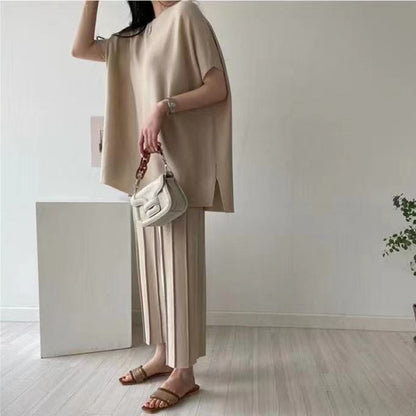 Thin Ice Silk Knitted Sweater Wide Leg Pants Bat Shirt