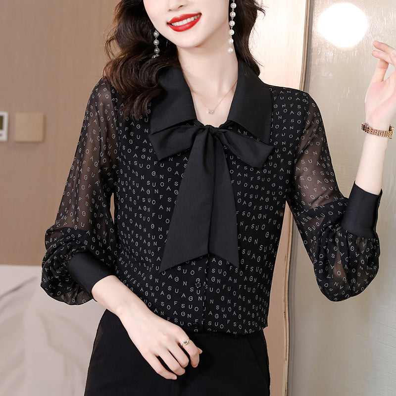 : Lettrisse Chiffon Bow Blouse