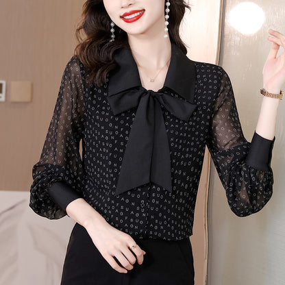 : Lettrisse Chiffon Bow Blouse