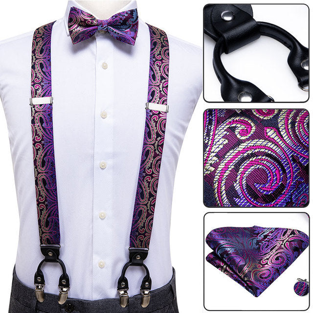 Luxury Silk Men's Sling Leather Metal 6-clip Bra