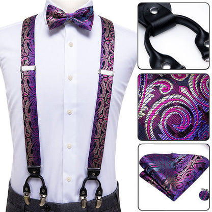 Luxury Silk Men's Sling Leather Metal 6-clip Bra