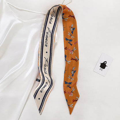 Double-sided Small Streamer Women Long Silk Scarf