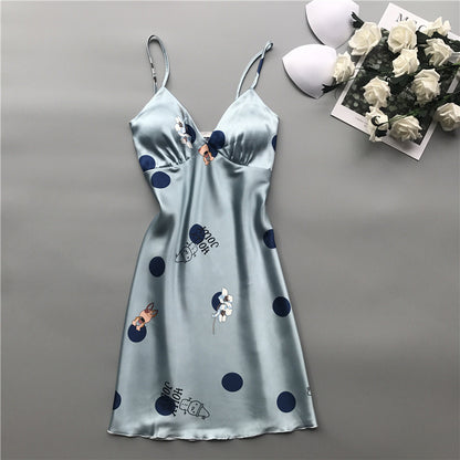 Imitation silk print suspender skirt