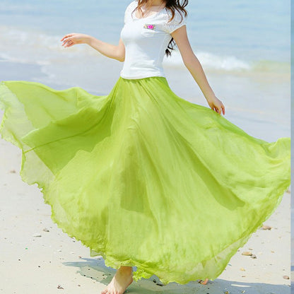 Gold Silk Chiffon Mop Large Swing Dress Elegant Beach Dress