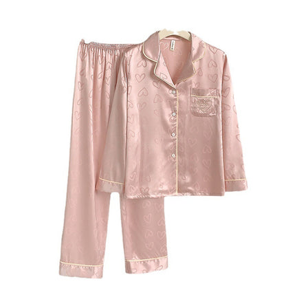 Women's Thin Ice Silk Love Long-sleeved Trousers Pajamas Suit