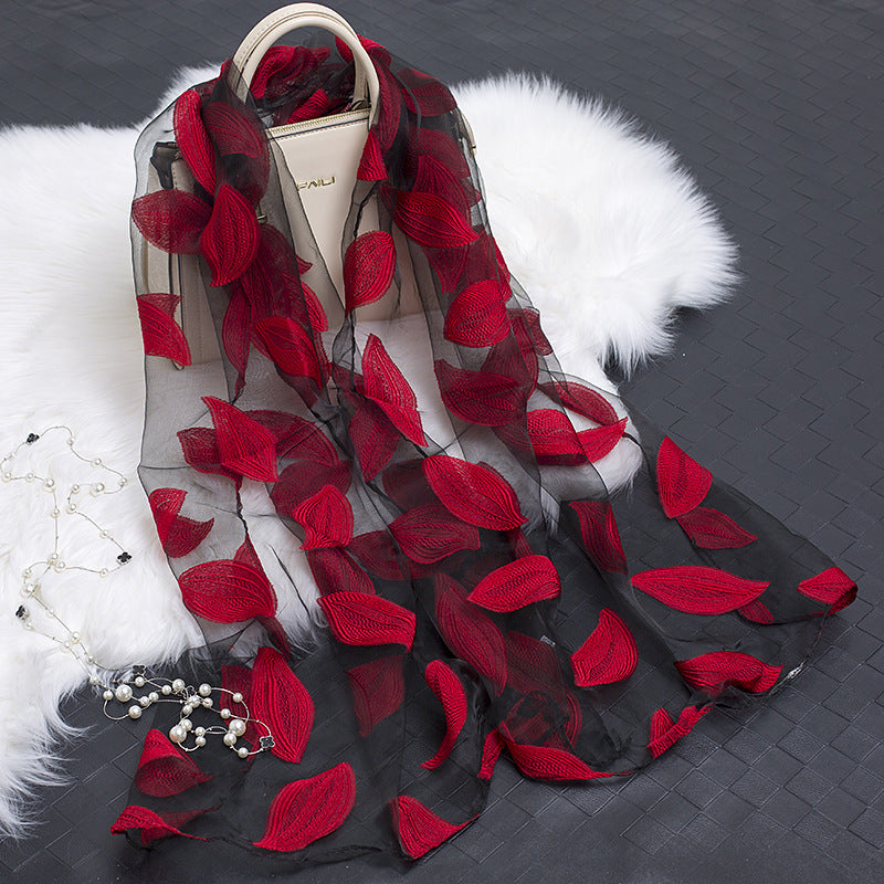 Lace Stitching Cut Flower Paisley Silk Scarf