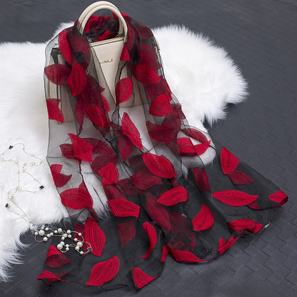 Lace Stitching Cut Flower Paisley Silk Scarf