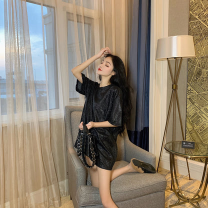 Long sparkling silk top