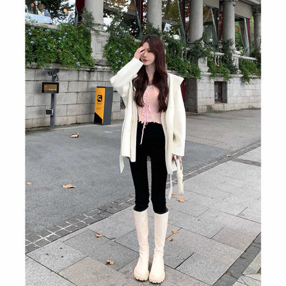 Fake Two-piece V-neck Ice Silk Knitted Cardigan Women