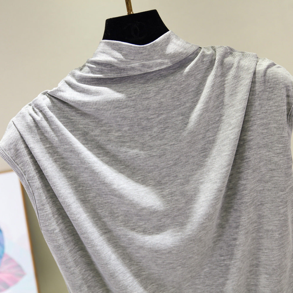 Ice silk thread half high neck sleeveless t-shirt
