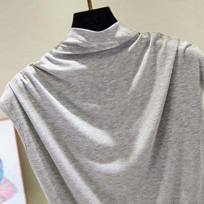 Ice silk thread half high neck sleeveless t-shirt