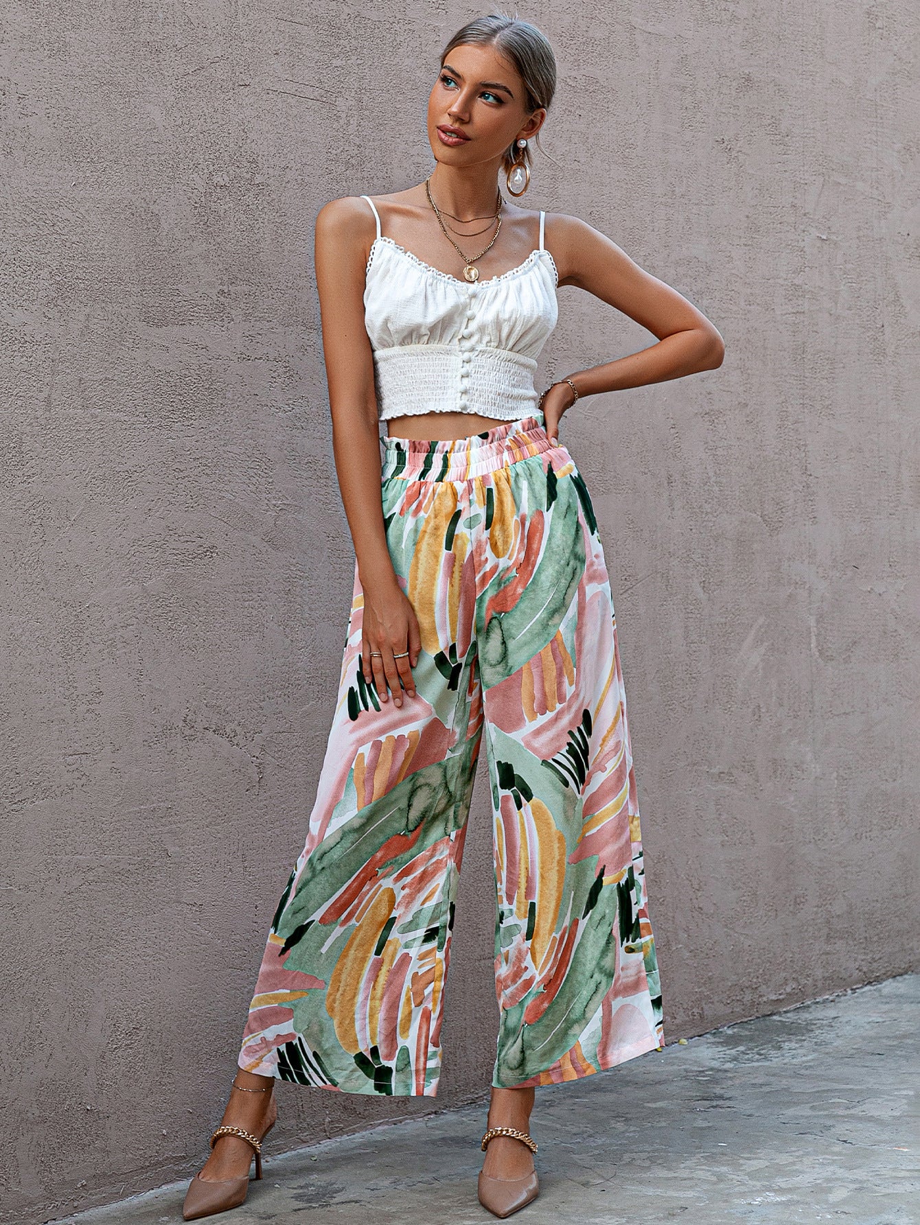 Milk Silk Wide-leg Pants Green Trousers
