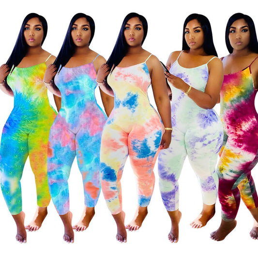 Printed milk silk cropped trousers jumpsuit