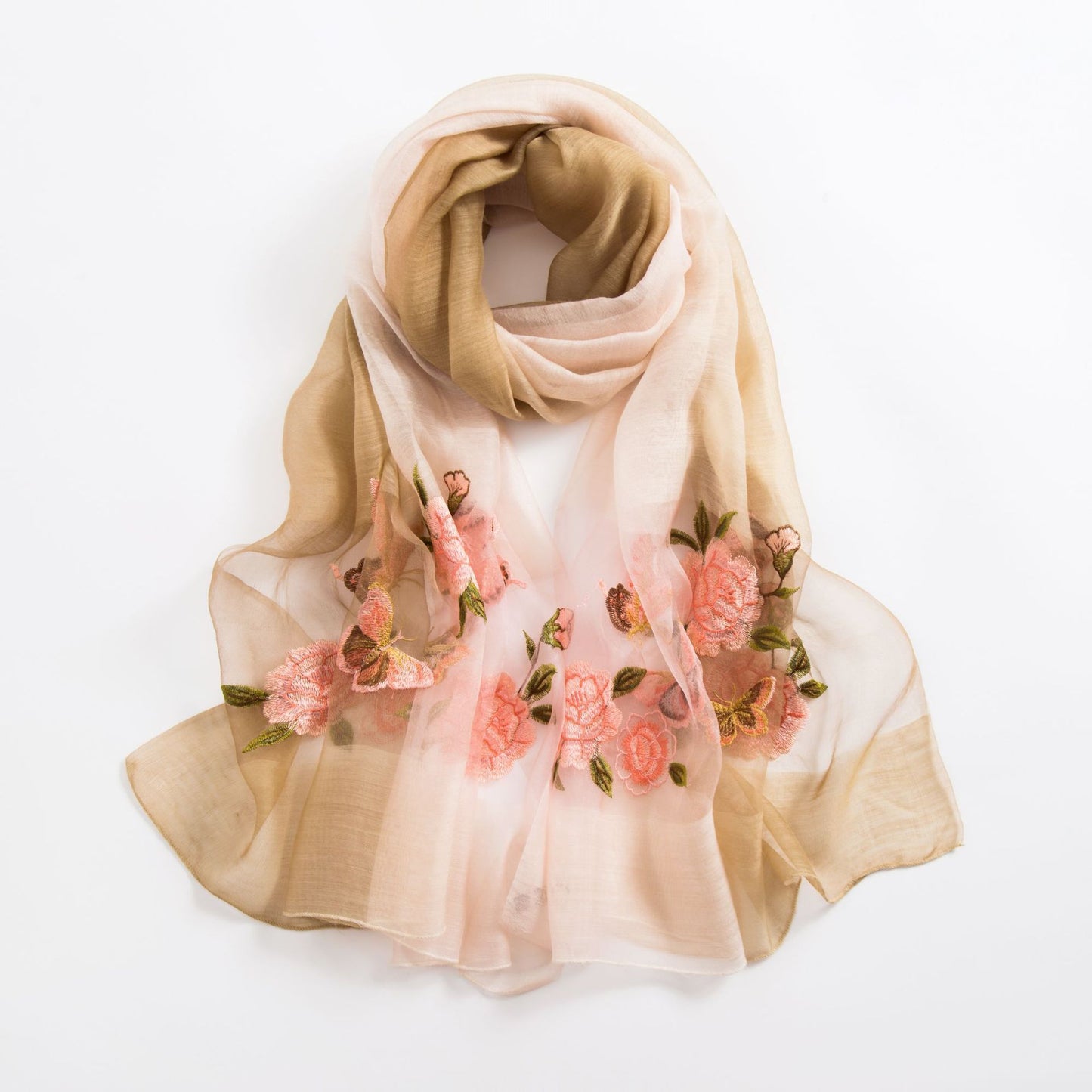Silk scarf with wild embroidery in spring