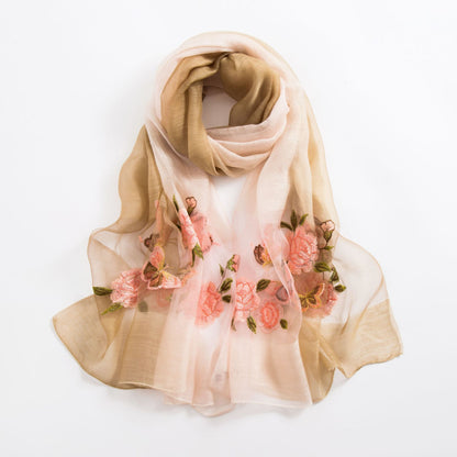Silk scarf with wild embroidery in spring
