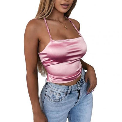 Pure color women's simulation silk sling top
