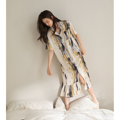 Cool Artificial Silk Nightdress Women's Short Sleeve