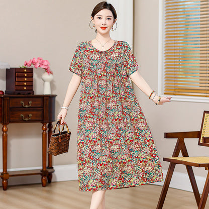 Loose Fat Mom Cotton Silk Long Skirt Cotton Summer