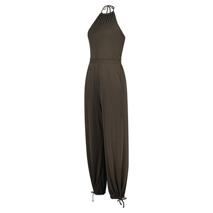 Women's Halter Beauty Back Fitness Jumpsuit