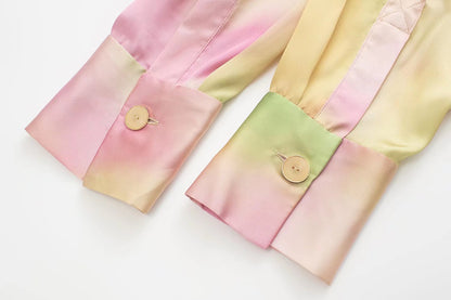 Women's Fashion Tie Dye Silk Satin Textured Shirt