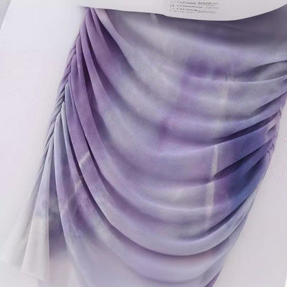 French Printing Silk Net Asymmetric Dress