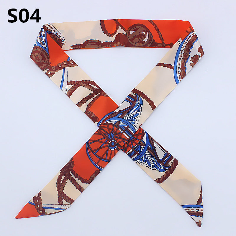 Slender Tied bag handle silk scarf small ribbon