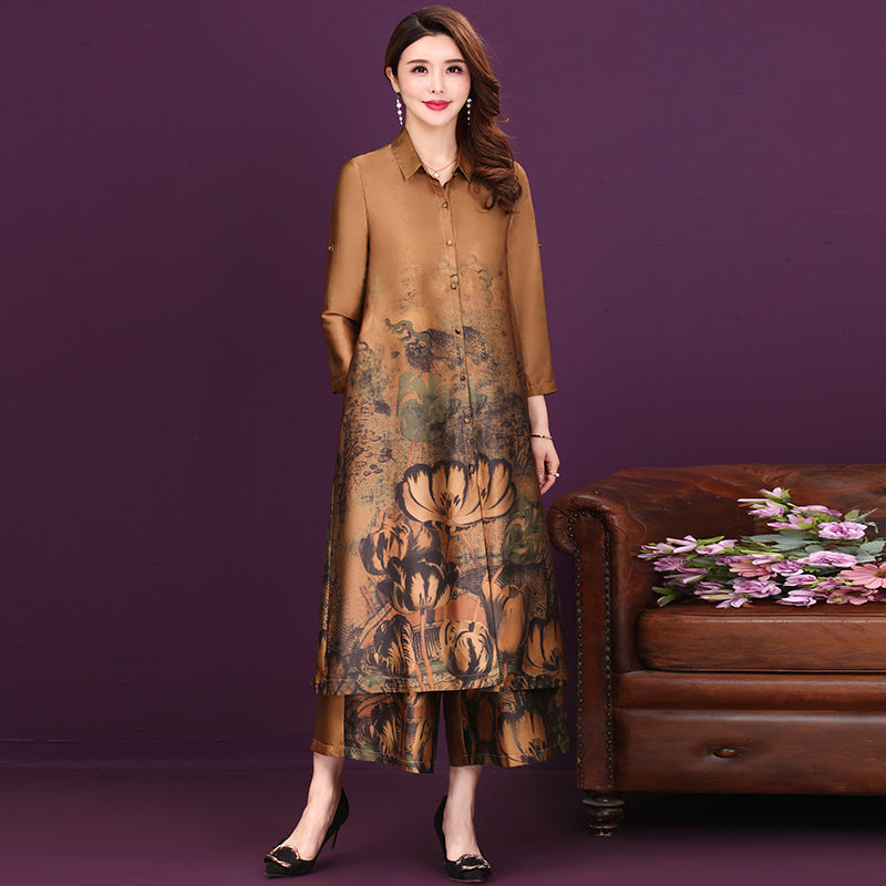 Cardigan silk Cheongsam two-piece set