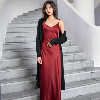 Women's long dress silk vest suspender skirt
